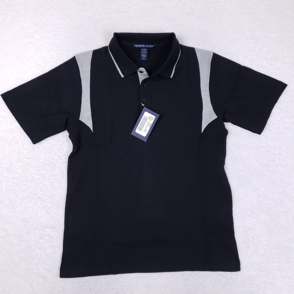 Devon & Jones Polo Shirt Mens Small Black Colorblock Short Sleeve Athleisure